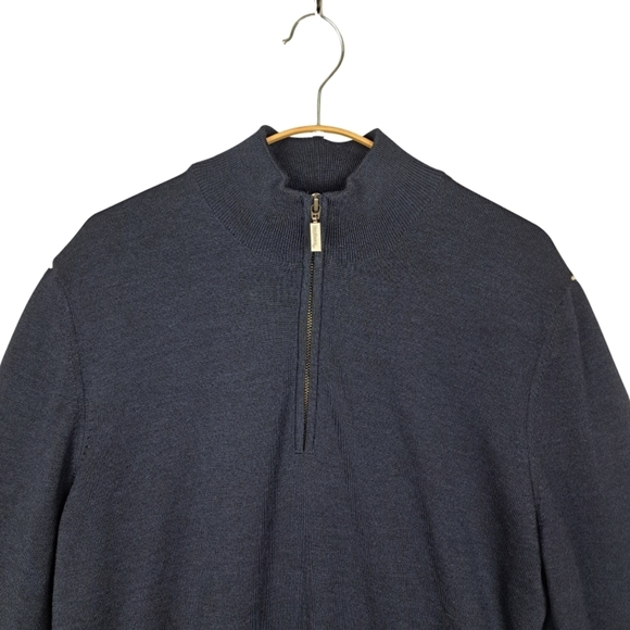 Barbour Gamlin Men's M 100% Merino Wool Half Zip Waterproof Sweater Navy Blue - Picture 6 of 10